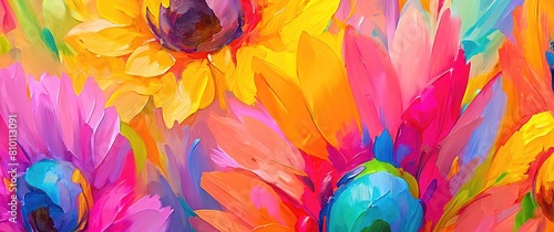 Beautiful spring flowers in close-up in bright pastel blue colors, purple-yellow and pink tones. Greeting card template, abstract banner for summer, Mother's Day or birthday.,