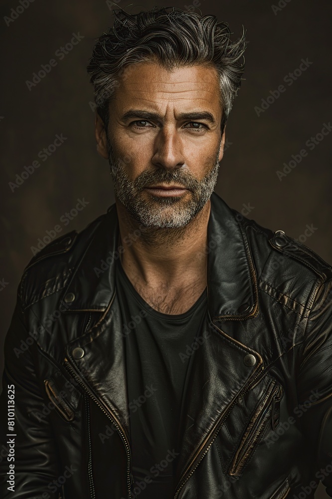 Man in Black Leather Jacket Posing Man in Black Leather Jacket Posing