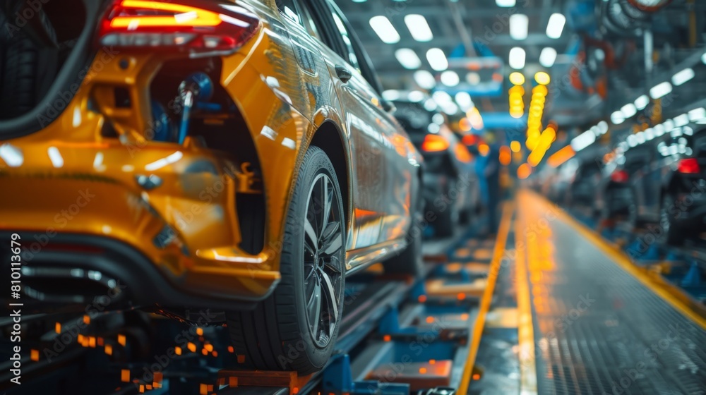 an automotive engineer inspecting a vehicle assembly line, detailed focus on product quality inspection process. an automotive engineer inspecting a vehicle assembly line, detailed focus on product quality inspection process.