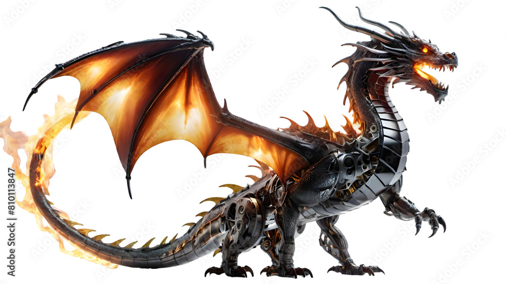 Obraz premium Dragon is breathing fire on white background