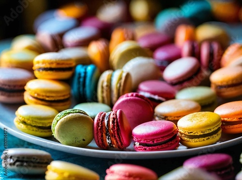 colorful macaroons on plate 