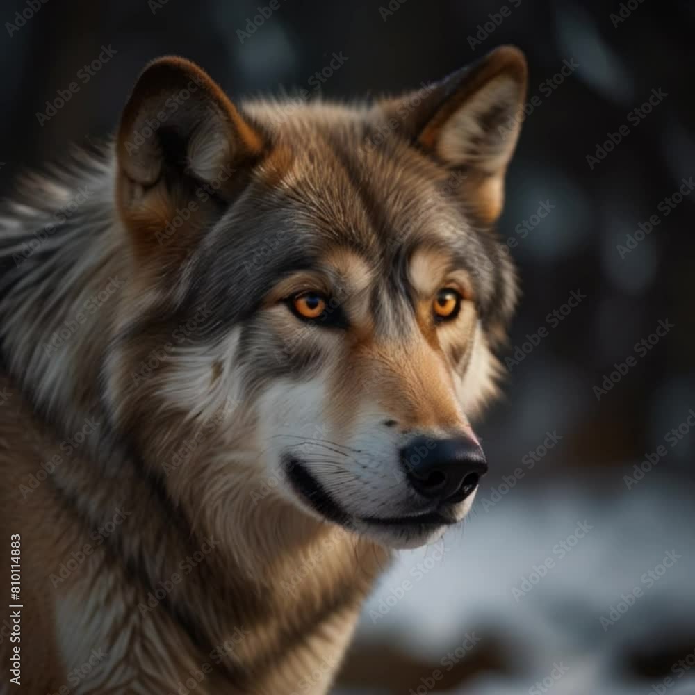 Portrait of a wolf on the snow covered mountain wildlife videography Generative AI Portrait of a wolf on the snow covered mountain wildlife videography Generative AI