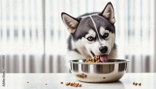 Siberian husky eating wet dog food.