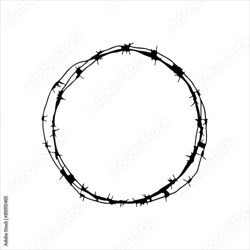 Barbed wire circle silhouette isolated on white background. Barbed wire icon vector illustration. © Techzaka