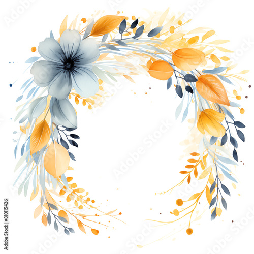 watercolour blue, turquoise and yellow roses wreath vintage flowers. Watercolor Flower Collection. Decorated floral frame isolated on a white background, perfect for wedding invitation, birthday cards
