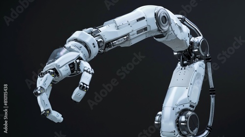 3D rendering of a robotic arm, showcasing technological innovation and precision engineering.