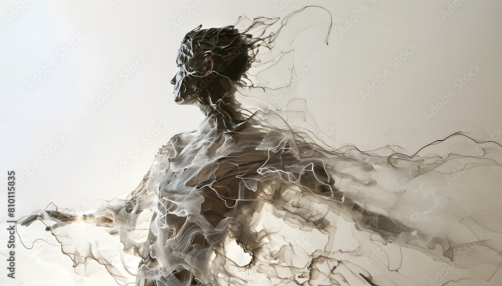 Fototapeta premium artistic depiction of a person in motion abstract liquid energy