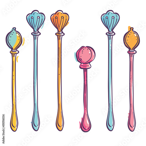 Colorful set illustrated vintage hairpins, fashion accessories design, retro hair illustration. Set decorative hairpins, beauty hairdressing concept, handdrawn hair accessories. Unique