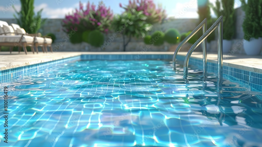 A 3D illustration portraying a swimming pool. A 3D illustration portraying a swimming pool.