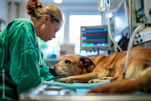 Veterinarian Providing Intensive Care to a Tranquilized Dog in a Clinic