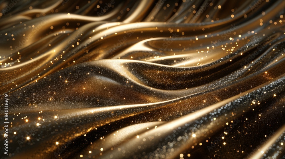 Golden Elegance: Abstract Satin Fabric with Sparkling Details Golden Elegance: Abstract Satin Fabric with Sparkling Details