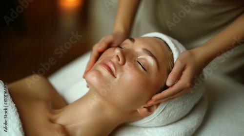masseuse performing facial massage woman
