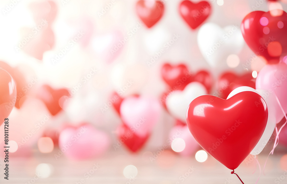 golden, red and pink heart shape balloons over white bokeh blurr golden, red and pink heart shape balloons over white bokeh blurr