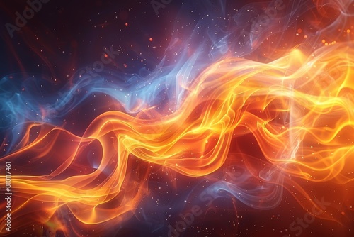 An artistic concept of blue and fiery energy flows interacting  indicative of dynamic forces and motion