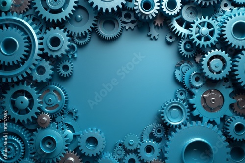 Wallpaper Mural Broad view of various sizes of blue gears with central open space for text or concepts Torontodigital.ca