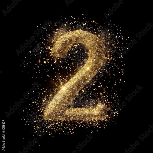 Wallpaper Mural Illuminated Golden Numeral "2" Emerging from Darkness Torontodigital.ca