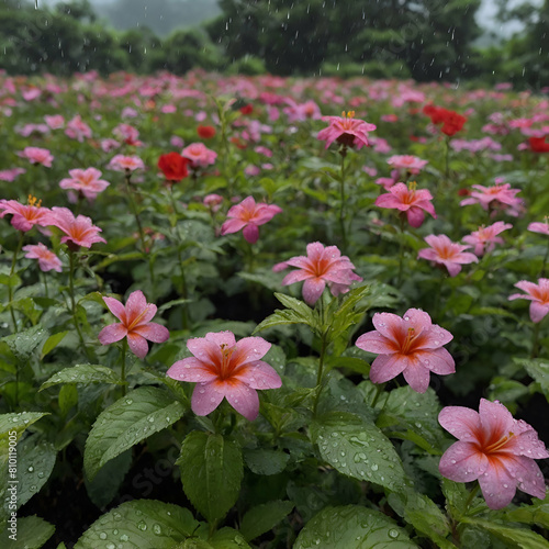 Rainy season flower garden