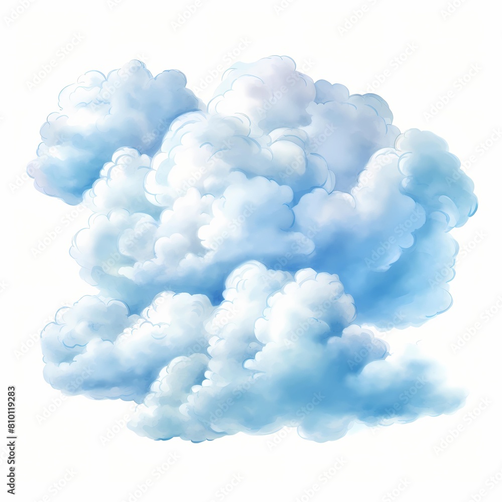 Fluffy cloud. Blue cloud. Cute cloudy sky clipart. Watercolor illustration. Generative AI. Detailed illustration. Fluffy cloud. Blue cloud. Cute cloudy sky clipart. Watercolor illustration. Generative AI. Detailed illustration.