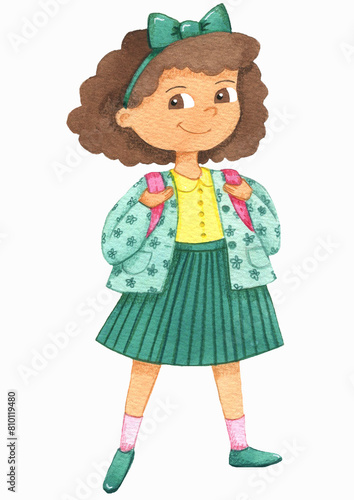 little curly school girl