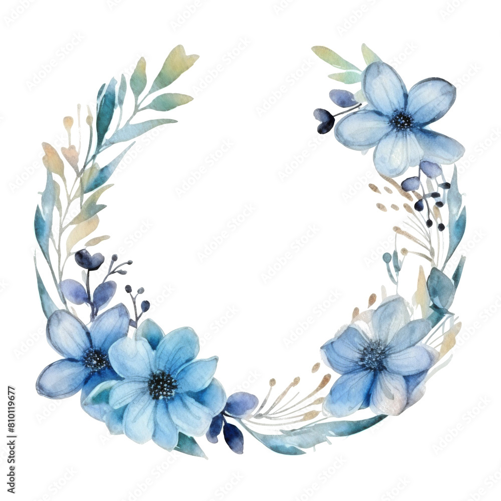 Obraz premium Blue Flowers Watercolor Painting on White Background