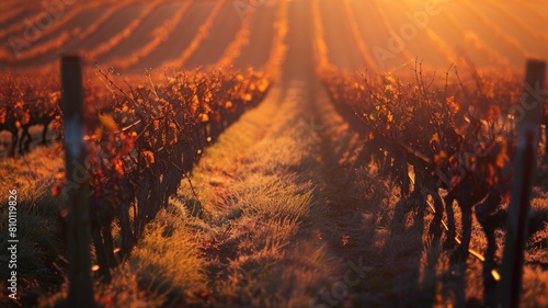 Rows of Vineyards at sunset