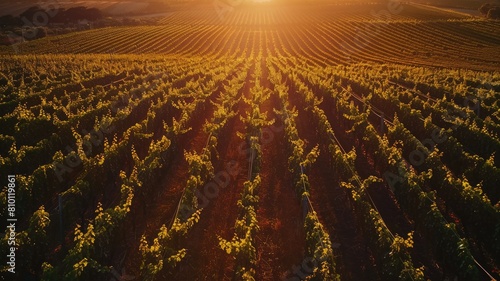 Rows of Vineyards at sunset