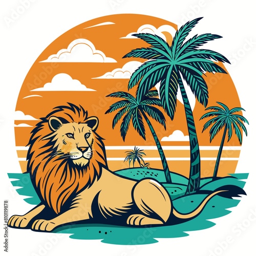 an-old-school-illustration-of-a-lion-lounging-on-a 