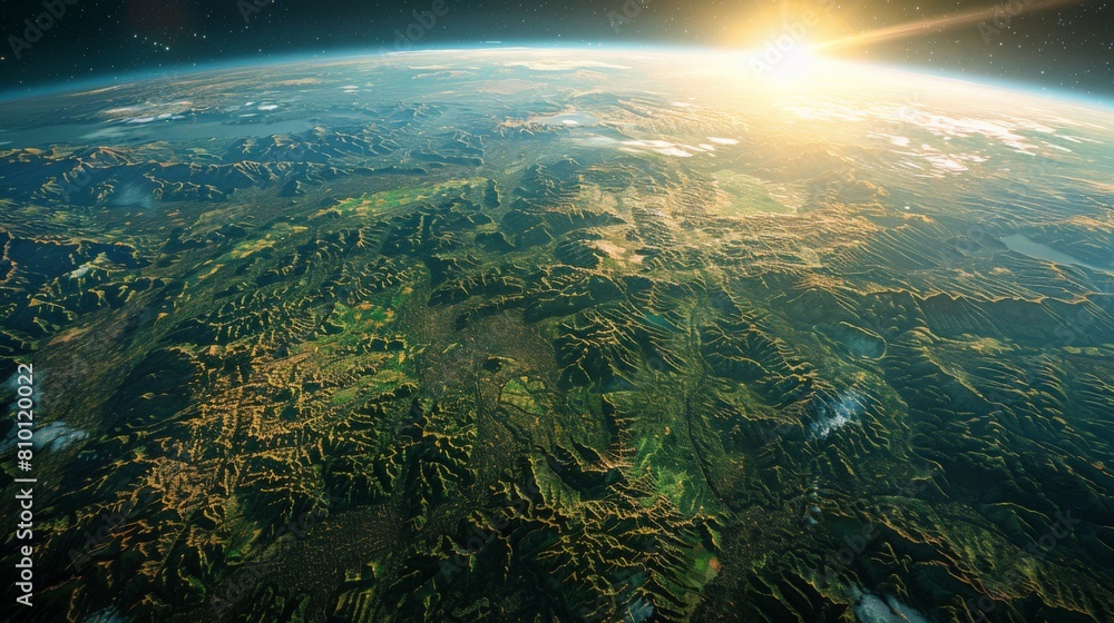 Obraz premium satellite viewing methane emission from agricultural sectors, highlighted against Earth's landscape.