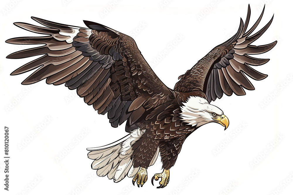 Obraz premium Vector Illustration of Full Body Bald Eagle Flying Against White Background
