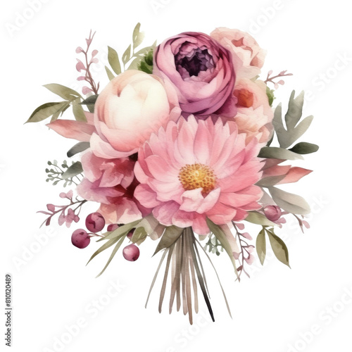 Bouquet of Flowers With Leaves on White Background