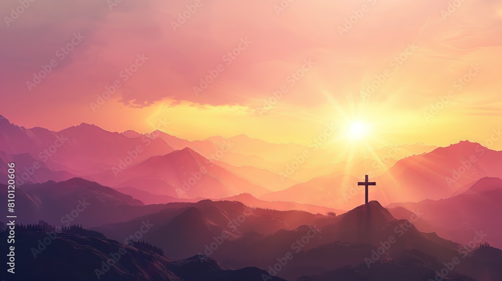 Clear space for message next to an image of a Christian sunrise over mountains Clear space for message next to an image of a Christian sunrise over mountains