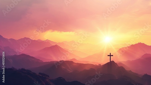 Clear space for message next to an image of a Christian sunrise over mountains