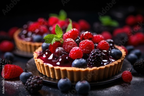 Two berry tarts. Fresh fruit. Generate Ai