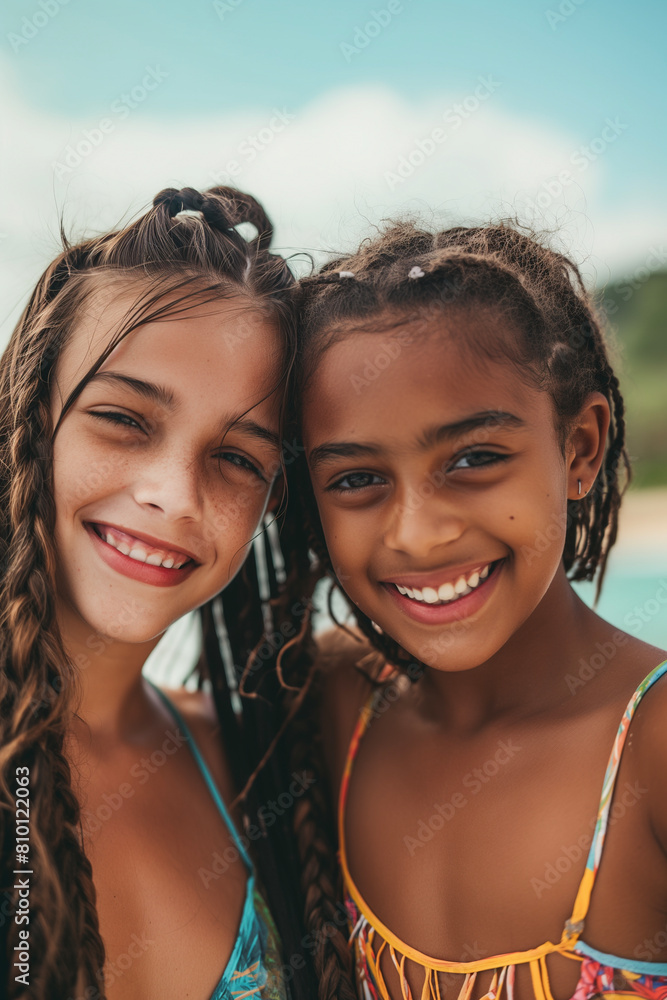 multiracial girls with braids on the beach happy multiracial girls with braids on the beach happy