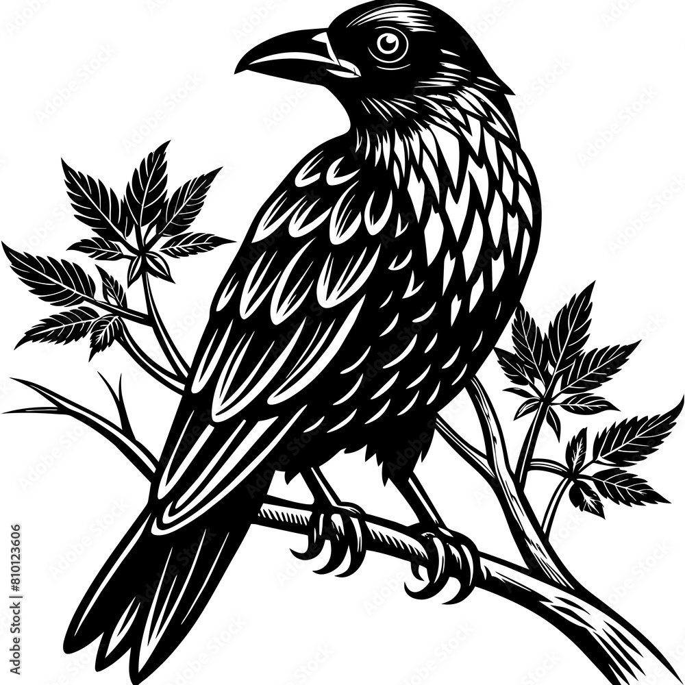 Fototapeta premium black-and-white-friendly-crow-on-a-branch