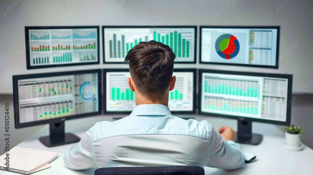 man opering data analysis concept with people team working on monitor graph report dashboard. man opering data analysis concept with people team working on monitor graph report dashboard.