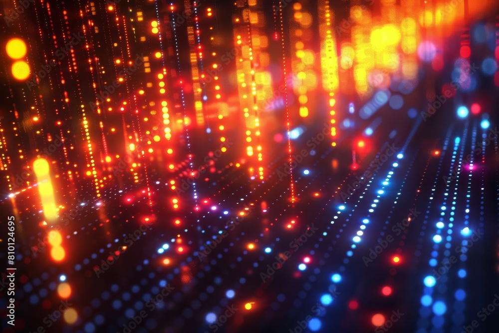 Obraz premium High-Speed Data Transmission Visualized as Streams of Red and Blue Lights.