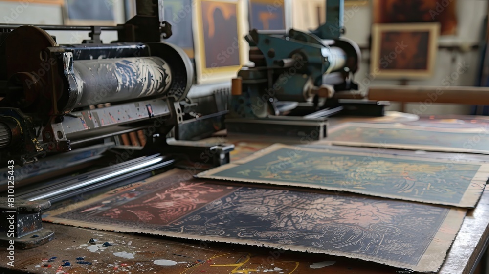 Graphic prints on a printing press Graphic prints on a printing press