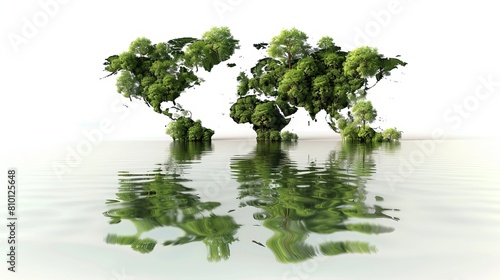 World map covered in trees and water  isolated on a white background. Concept for Earth Day and Environment Day.