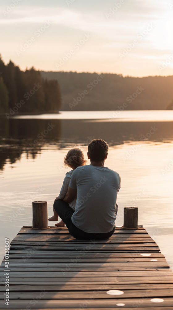 Father and daughter silhouette at sunset, scenic view Father and daughter silhouette at sunset, scenic view