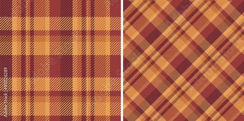 Fabric plaid seamless of check tartan background with a texture textile pattern vector. Set in warm colors for windowpane print blouse, sheath dress, skinny pants.
