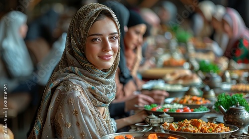 People sit with food celebrating ramadan together.