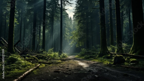 Enchanting forest path through lush greenery