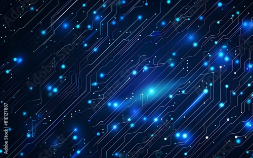 Abstract blue circuit board background vector illustration with glowing dots and lines, representing a technology digital concept for banner or poster design