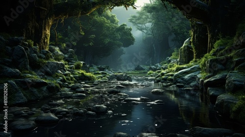 Enchanted forest stream landscape