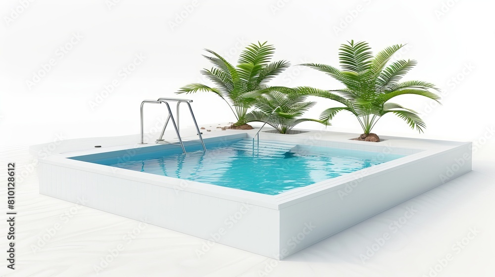 Isolated modern swimming pool featuring a ladder on a white background.