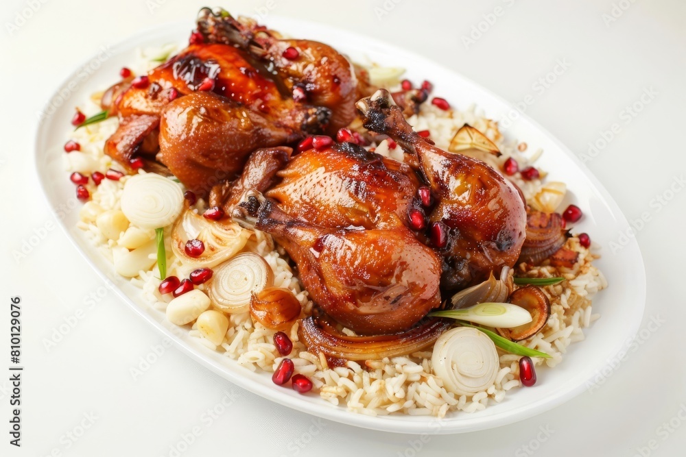 Elegant Adobo-Style Cornish Hens with Jasmine Rice and Pomegranate Arils Elegant Adobo-Style Cornish Hens with Jasmine Rice and Pomegranate Arils