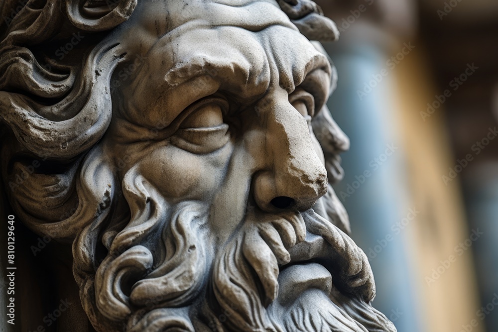 Detailed stone sculpture of an ancient mythological figure Detailed stone sculpture of an ancient mythological figure