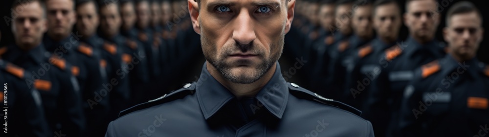 Stern military officer leading troops Stern military officer leading troops