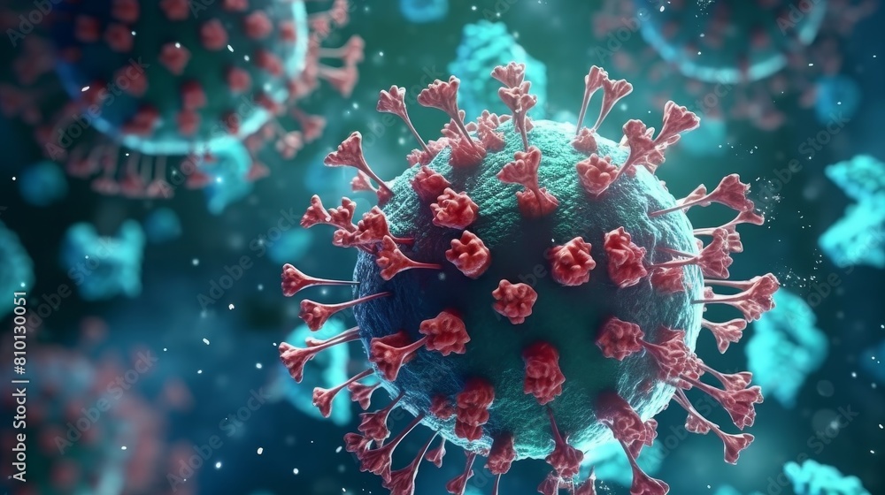 Detailed microscopic view of a coronavirus particle Detailed microscopic view of a coronavirus particle
